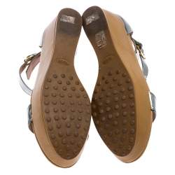 Pre Owned صندل تودز جلد فضي ميتاليك سير حرف  T كعب روكي نعل سميك بحزام للكاحل مقاس 37.5