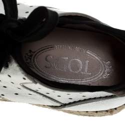 مملوكة مسبقًا Tod's Metallic Silver Leather Espadrille Low Top Sneakers Size 35.5