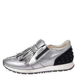 مملوكة مسبقًا حذاء رياضي تودز سبورتيفو جلد رصاصي ميتاليك بشراشيب مقاس 39