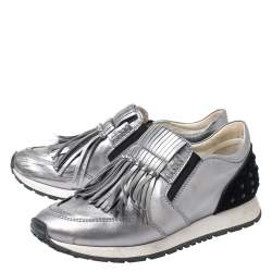 مملوكة مسبقًا حذاء رياضي تودز سبورتيفو جلد رصاصي ميتاليك بشراشيب مقاس 39