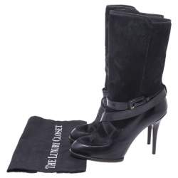 مملوكة مسبقًا Tod's Black Leather And Pony Hair Buckle Mid Calf Boots Size 37