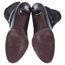 مملوكة مسبقًا Tod's Black Leather And Pony Hair Buckle Mid Calf Boots Size 37