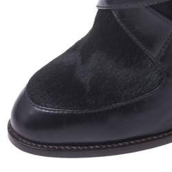 مملوكة مسبقًا Tod's Black Leather And Pony Hair Buckle Mid Calf Boots Size 37