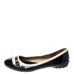 Tod's Black/White Patent Leather And Leather Buckle Detail Ballet Flats Size 40