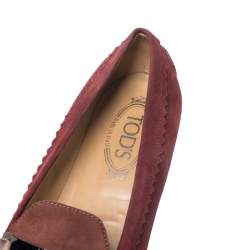Pre Owned Tod's Red Suede Penny Loafers Size 40