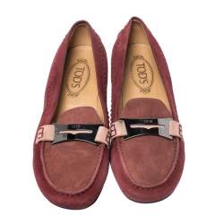Pre Owned Tod's Red Suede Penny Loafers Size 40