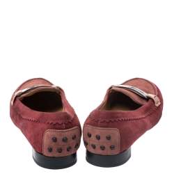 Pre Owned Tod's Red Suede Penny Loafers Size 40