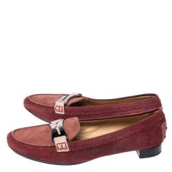 Pre Owned Tod's Red Suede Penny Loafers Size 40