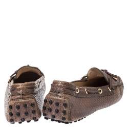 Tod's Brown Python Leather Bow Loafers Size 39.5