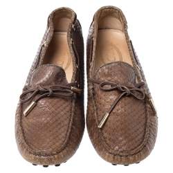Tod's Brown Python Leather Bow Loafers Size 39.5