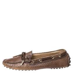 Tod's Brown Python Leather Bow Loafers Size 39.5