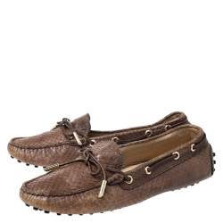 Tod's Brown Python Leather Bow Loafers Size 39.5