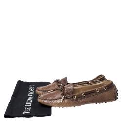 Tod's Brown Python Leather Bow Loafers Size 39.5