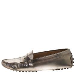Pre Owned Tod's Metallic Leather Penny Loafers Size 36.5