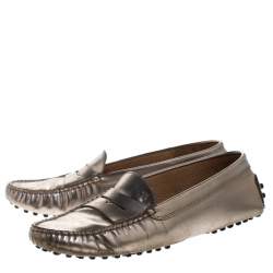 Pre Owned Tod's Metallic Leather Penny Loafers Size 36.5