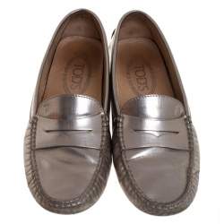 Pre Owned Tod's Metallic Leather Penny Loafers Size 36.5