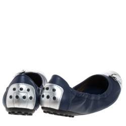 Tod's Blue/Silver Leather Cap Toe Scrunch Ballet Flats Size 36.5