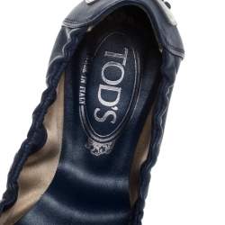 Tod's Blue/Silver Leather Cap Toe Scrunch Ballet Flats Size 36.5