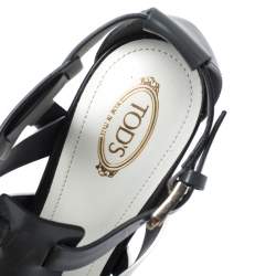 مملوكة مسبقًا Tod's Two Tone Leather Cutout Platform Ankle Strap Sandals Size 39.5