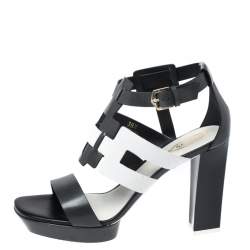 مملوكة مسبقًا Tod's Two Tone Leather Cutout Platform Ankle Strap Sandals Size 39.5
