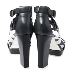 مملوكة مسبقًا Tod's Two Tone Leather Cutout Platform Ankle Strap Sandals Size 39.5