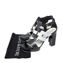 مملوكة مسبقًا Tod's Two Tone Leather Cutout Platform Ankle Strap Sandals Size 39.5