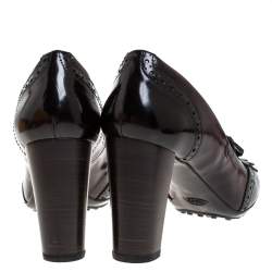 Pre Owned Tod's Dark Maroon Brogue Leather Fringe Pumps Size 41