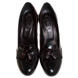 Pre Owned Tod's Dark Maroon Brogue Leather Fringe Pumps Size 41