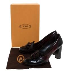 Pre Owned Tod's Dark Maroon Brogue Leather Fringe Pumps Size 41