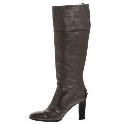 Pre Owned حذاء بوت ركبه تودز جلد رصاصي ميتالك مقاس 39