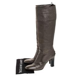 Pre Owned حذاء بوت ركبه تودز جلد رصاصي ميتالك مقاس 39