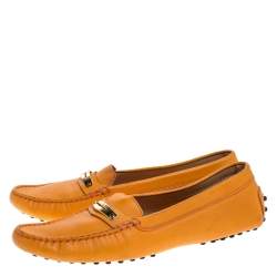 Pre Owned حذاء لوفرز تودز بيني جلد برتقالي مقاس 38.5