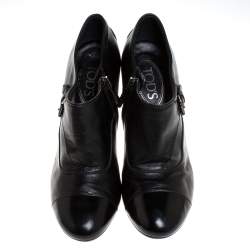 Pre Owned حذاء كعب عالي تودز بكعب سميك و بمقدمة سوداء جلد أسود مقاس 38