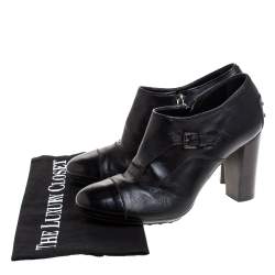 Pre Owned حذاء كعب عالي تودز بكعب سميك و بمقدمة سوداء جلد أسود مقاس 38