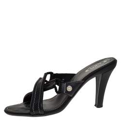 مملوكة مسبقًا صندل تودز بسيور متعاكسة و بمقدمة مفتوحة جلد أسود مقاس 39