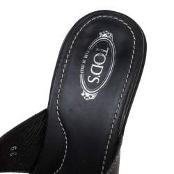 مملوكة مسبقًا صندل تودز بسيور متعاكسة و بمقدمة مفتوحة جلد أسود مقاس 39