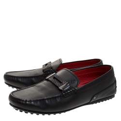 Pre Owned Tod's for Ferrari Black Leather Loafers Size 38.5