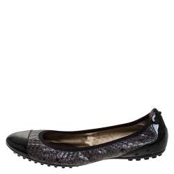 Pre Owned Tod's Two Tone Python Leather Patent Cap Toe Scrunch Ballet Flats Size 36.5