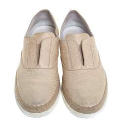 Pre Owned Tod's Cream Textured Leather Francesina Espadrille Slip On Sneakers Size 39