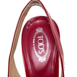 Tod's Red Patent Leather and Fabric Bow Slingback Sandals Size 37.5