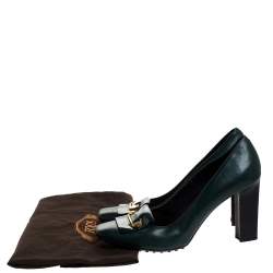 Pre Owned Tod's Green Leather Block Heel Square Toe Pumps Size 40
