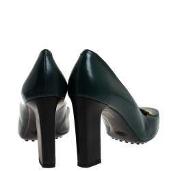 Pre Owned Tod's Green Leather Block Heel Square Toe Pumps Size 40