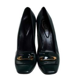 Pre Owned Tod's Green Leather Block Heel Square Toe Pumps Size 40