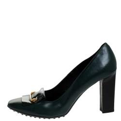 Pre Owned Tod's Green Leather Block Heel Square Toe Pumps Size 40