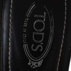 Pre Owned Tod's Black Leather Buckle Detail Slide Sandals Size 38