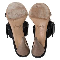 Pre Owned Tod's Black Leather Buckle Detail Slide Sandals Size 38