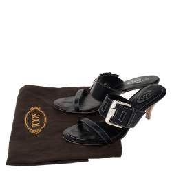 Pre Owned Tod's Black Leather Buckle Detail Slide Sandals Size 38