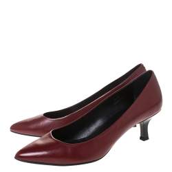 Pre Owned Tod's Burgundy Leather Pointed Toe Pumps Size 37.5