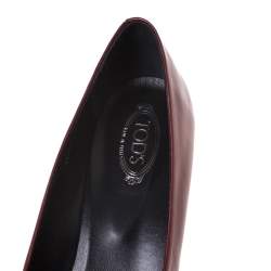 Pre Owned Tod's Burgundy Leather Pointed Toe Pumps Size 37.5