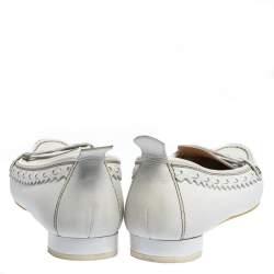 Pre Owned Tod's White Leather Pointed Toe Slip On Loafers Size 39